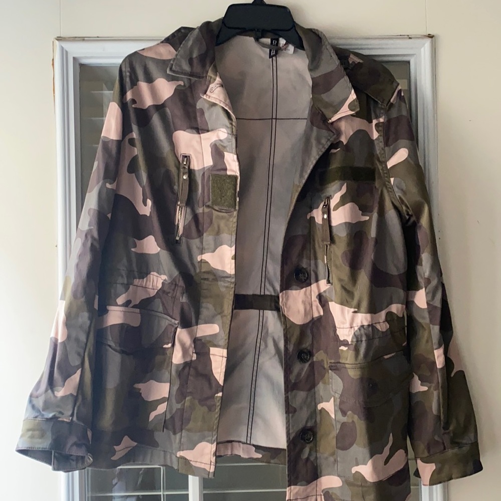 Pale pink and green camo jacket